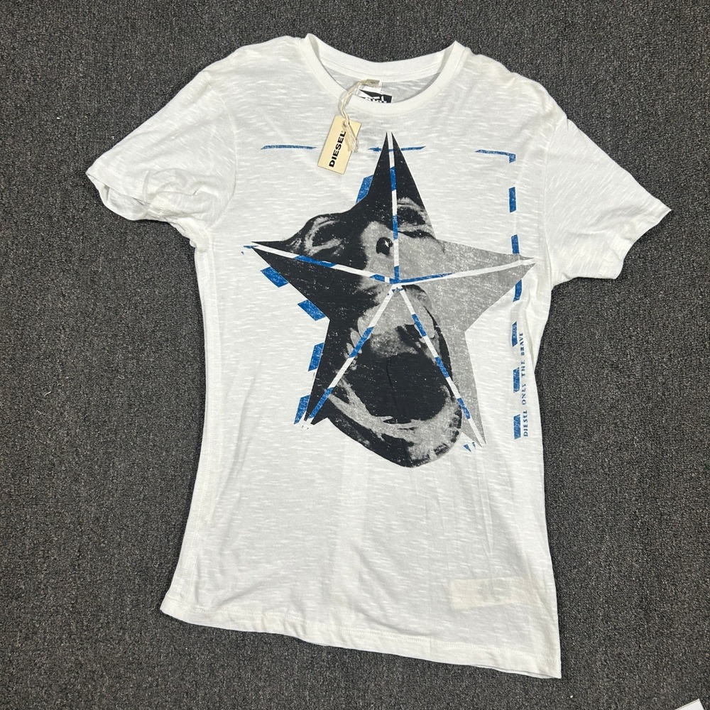 Diesel T-Adya-R Graphic T-Shirt Mens XL White NWT Star Screaming Face Slub